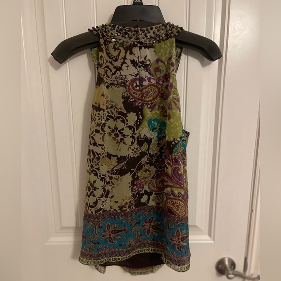 BOHO SLEEVELESS Beige by ECI choker fairy beaded, flowing blouse‎ women’s L - Picture 8 of 10